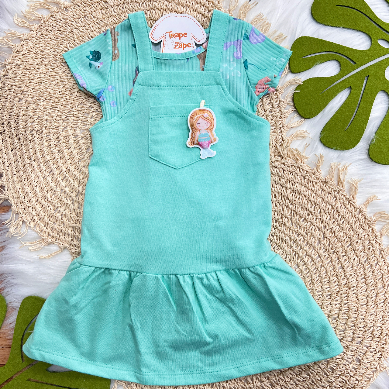 Conj. Blusa Fundo do Mar e Salopete Mini Sereia - Verde